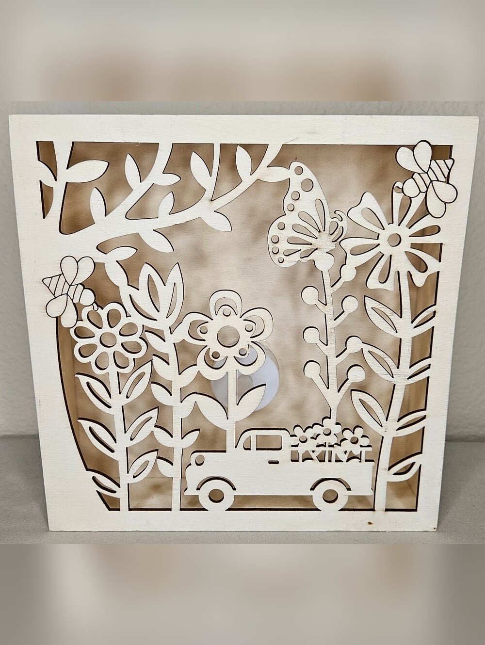 DIY Farmhouse Floral LED Shadow Box Décor NEW Lighted Wooden Flower & Butterfly